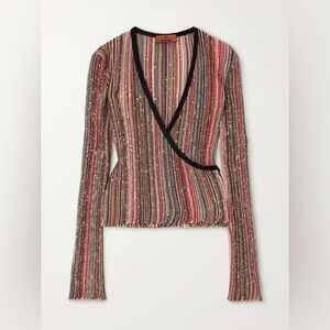 NWT MISSONI Sequin-embellished striped crochet-knit wrap top $1,770 44 8